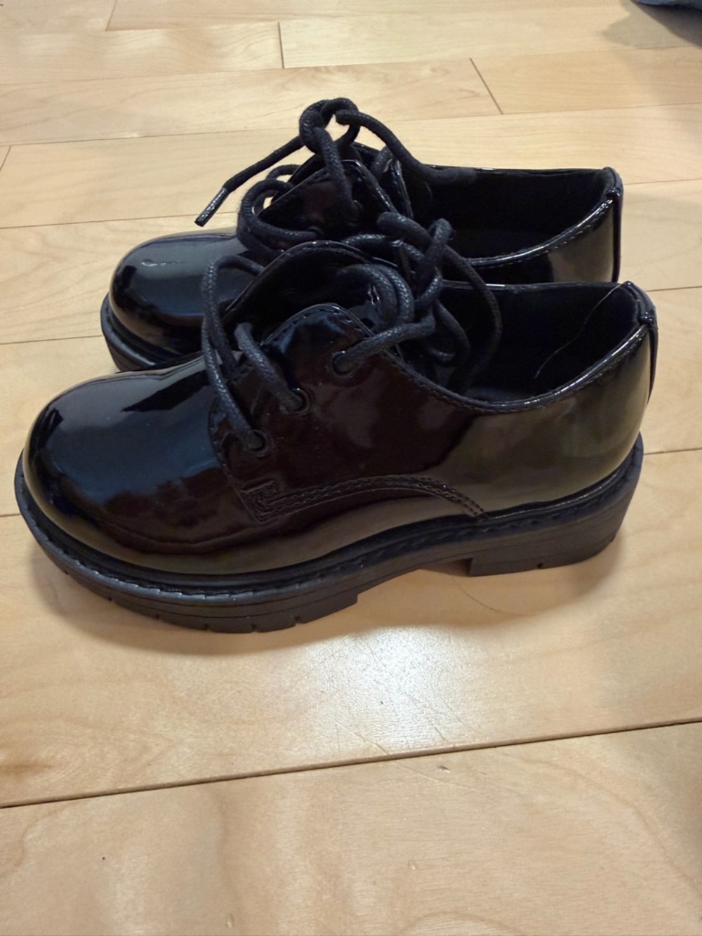 Kids Black Patent Lace-Up Shoes